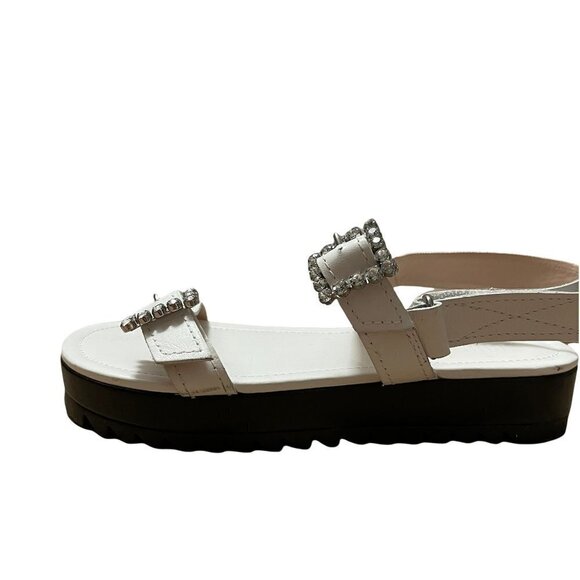 Schutz Womens White Rhinestone Ruth Leather Flatform Lug Platform Sandals 6.5 - Picture 2 of 11